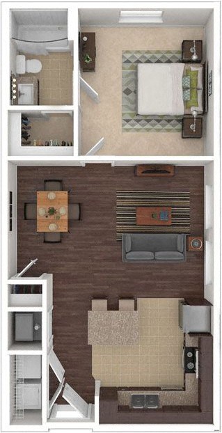 Floor plan for 1 bed, 1 bath, 650 sqft